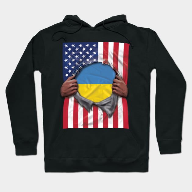 Ukraine Flag American Flag Ripped - Gift for Ukrainian From Ukraine Hoodie by Country Flags